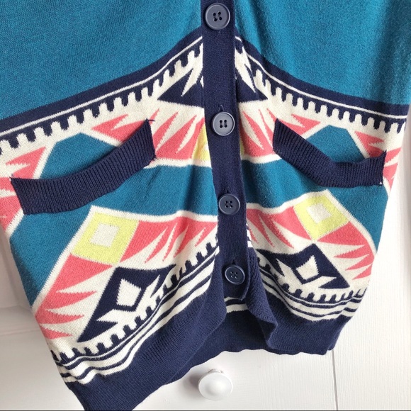 Nollie Boho Blue Aztec Print Long Grandpa Cardigan Small - Picture 4 of 14